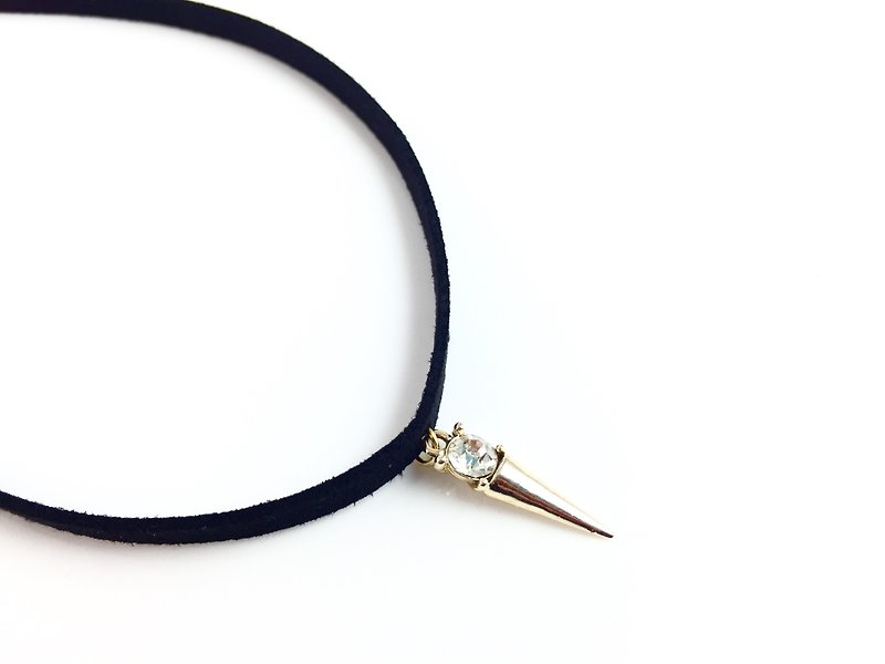 D nail gold diamond necklace (long) - สร้อยคอ - หนังแท้ สีดำ