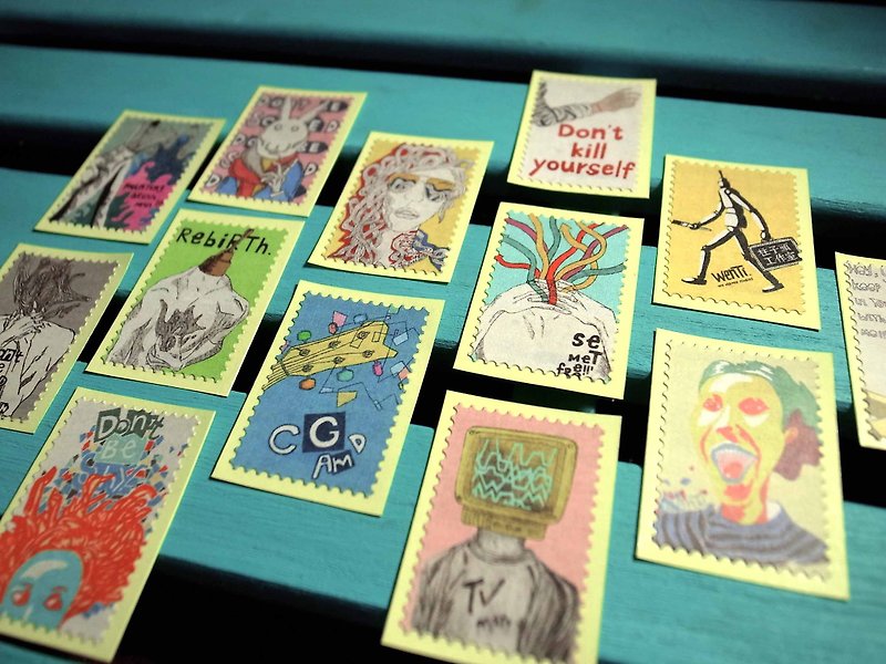 [Illustration stamp sticker] A set of 13 - สติกเกอร์ - กระดาษ หลากหลายสี
