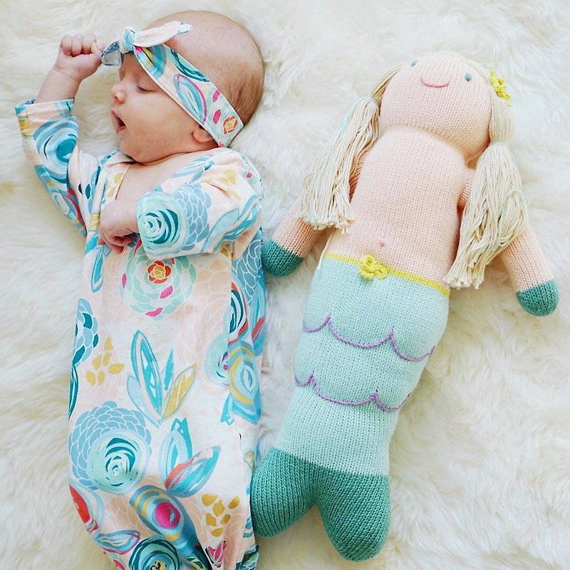 美國 Blabla Kids | 純棉針織娃娃(大隻) - 水藍美人魚 - 寶寶/兒童玩具/玩偶 - 棉．麻 藍色