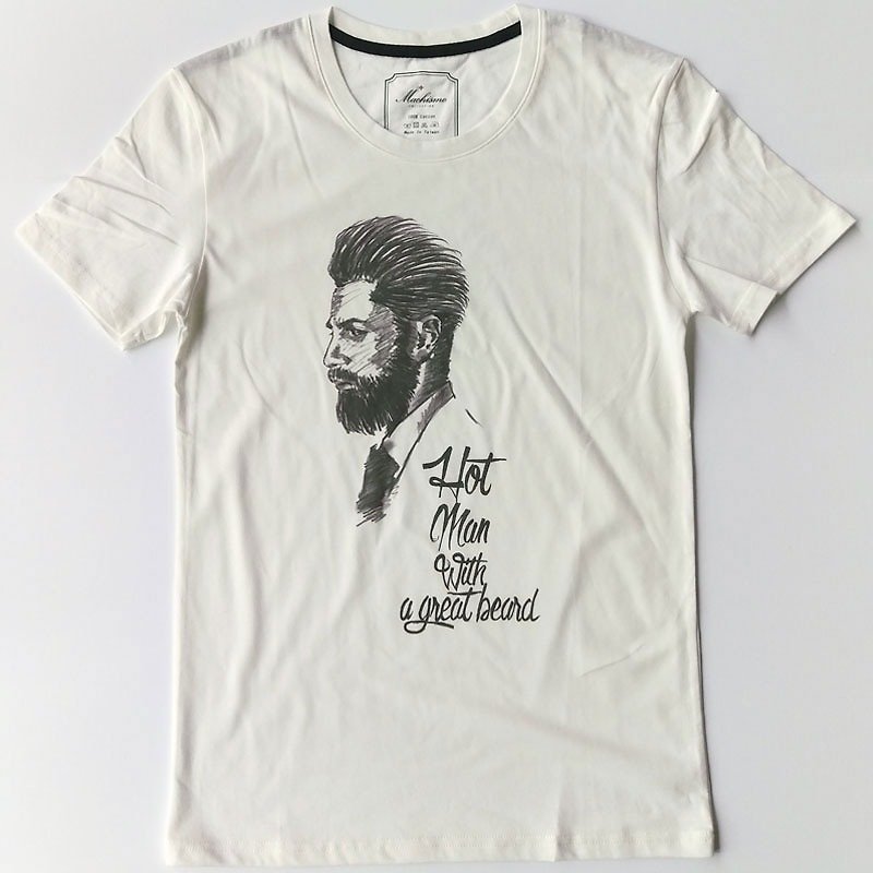 Beard M - Charcoal painted white T-shirt wind - Men's T-Shirts & Tops - Other Materials White