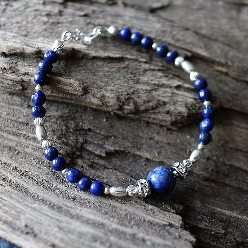 Silver Muse natural wind NO. 13 blue lapis lazuli silver rhinestone bracelet - สร้อยข้อมือ - เครื่องเพชรพลอย สีน้ำเงิน