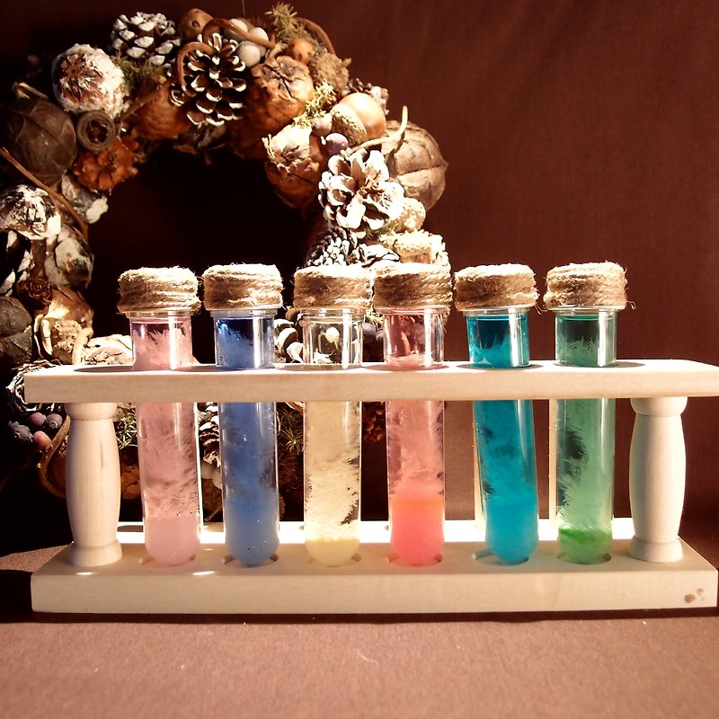 Color storm glass tube six ❅ "Wonderful World" attached wooden stand. Lettering custom made. - Items for Display - Glass Multicolor