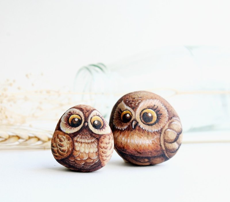 Owl stone painting - อื่นๆ - วัสดุกันนำ้ สีนำ้ตาล