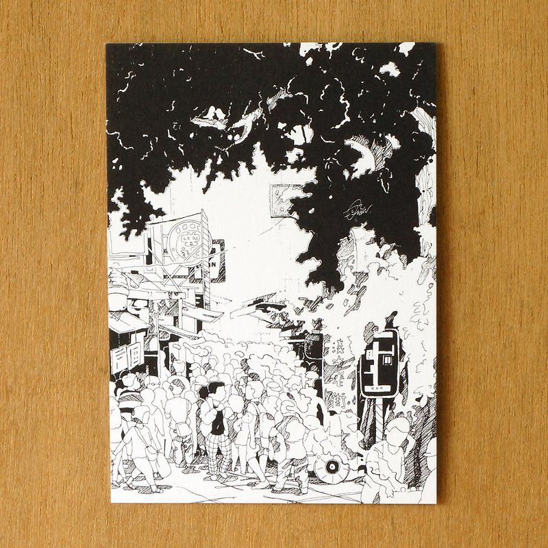 "One color" series of hand-painted postcard 『 Taiwan ‧ Tamsui old streets』 - Cards & Postcards - Paper Black