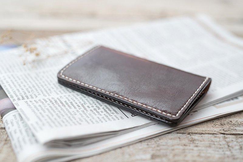 義大利牛肩皮手縫輕薄名片夾 - 名片夾/名片盒 - 真皮 咖啡色