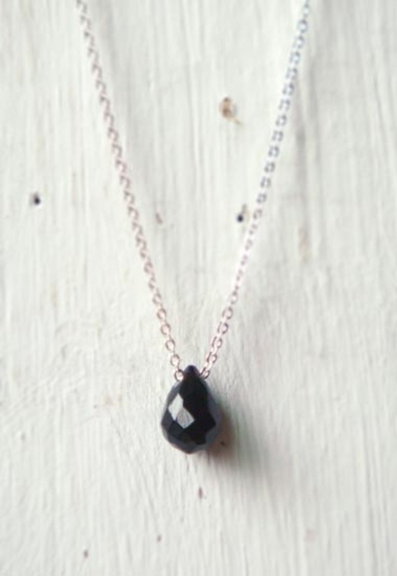 Natural Gemstone(black agate) sterling silver necklace - สร้อยคอ - เครื่องเพชรพลอย สีดำ