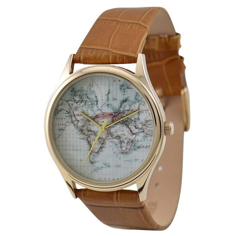 ヴィンテージの地図を見ます - 腕時計 ユニセックス - 金属 ブラウン