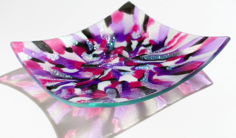 Mid Century Design Pink Purple Trinket Dish・Handmade Gifts for Women - Storage - Glass Purple