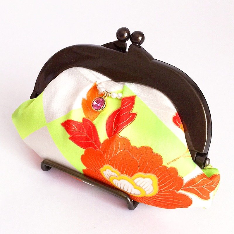 Retro styled Gamaguchi with Japanese Traditional pattern, Kimono - Coin Purses - Other Materials Green