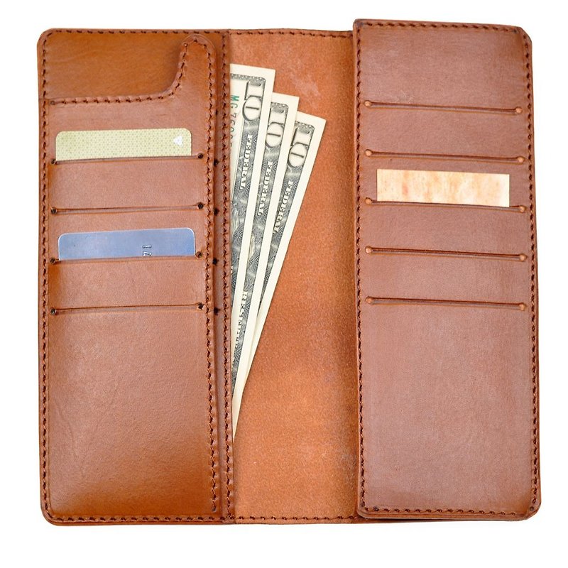 [DOZI handmade leather long folder One]. 14 Card inserted paragraph long clip wallet - can change the design to increase the identification card window, zero purse, leather is dyed production, free to color. The picture shows the kind of light brown - กระเป๋าสตางค์ - หนังแท้ สีทอง