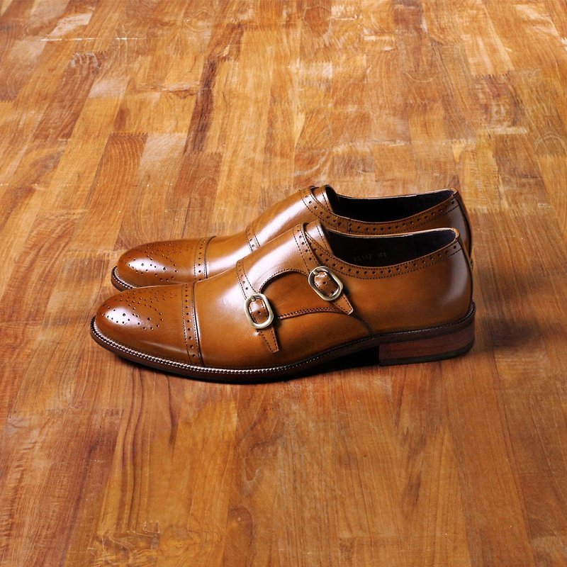 Vanger Elegant Beauty ‧ Metropolitan Yashili double buckle MENG Shi shoes Va147 classic brown - รองเท้าอ็อกฟอร์ดผู้ชาย - หนังแท้ สีแดง