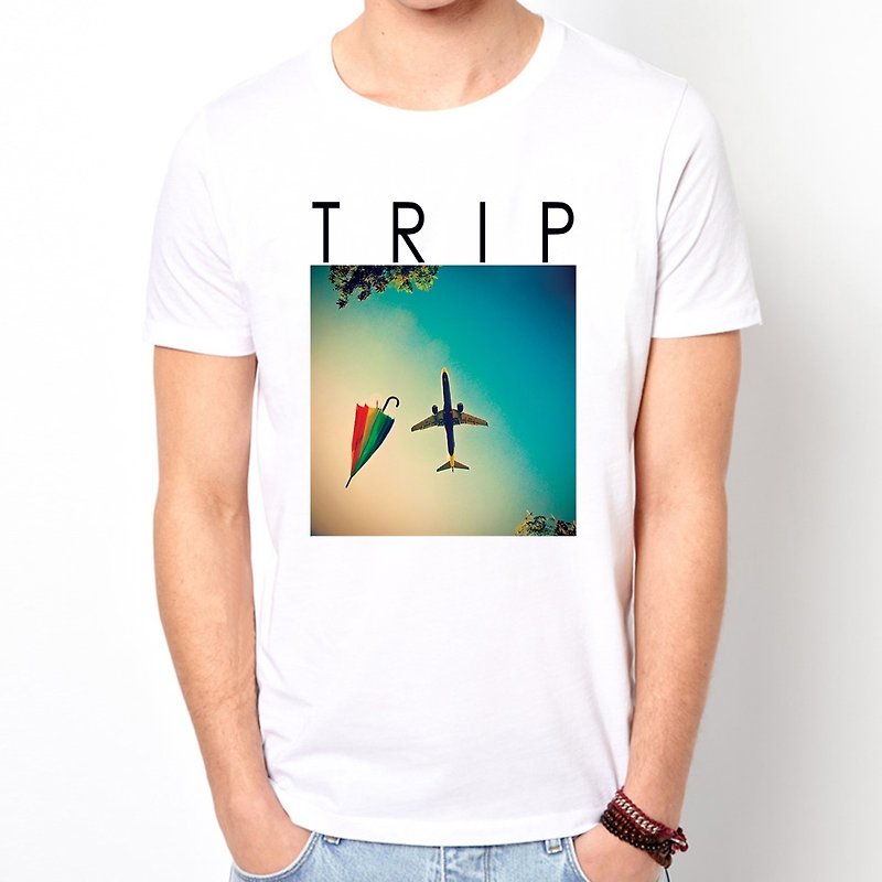 棉．麻 男 T 恤 白色 - TRIP短袖T恤-白色 旅行生活渡假海衝浪設計自創品牌相片LOMO