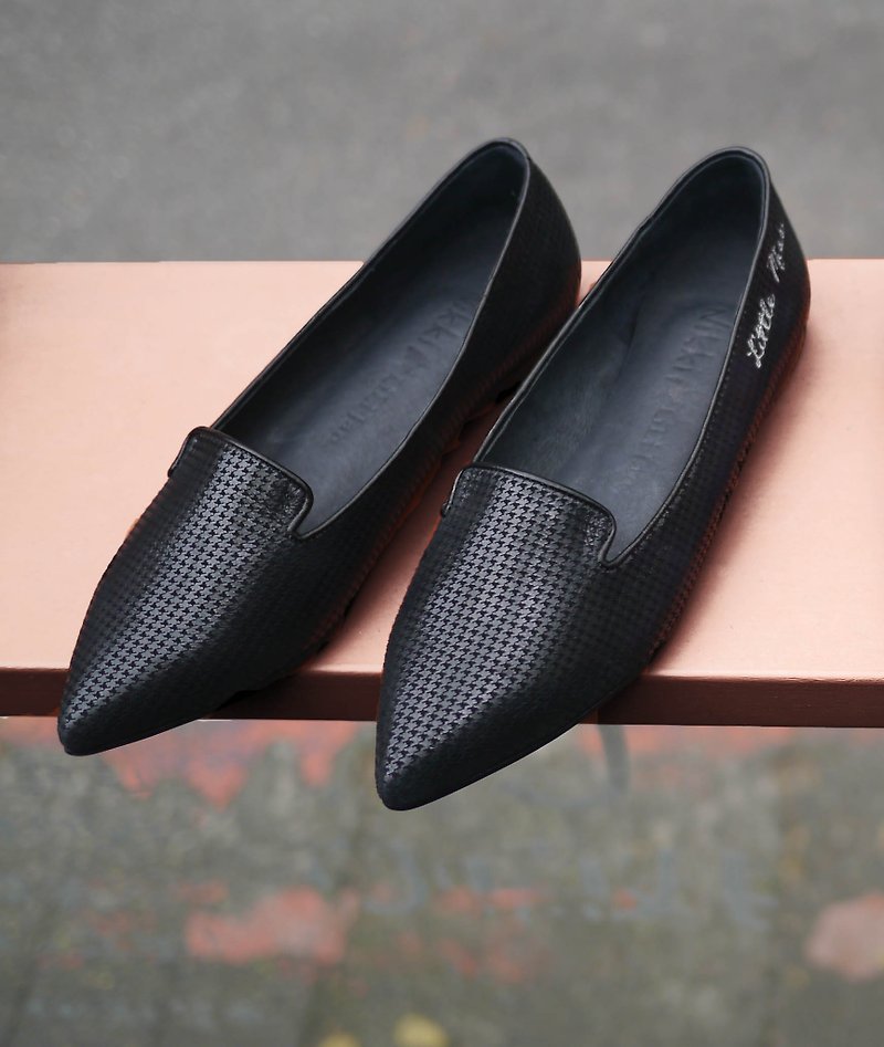 [Shop Lady Fashion Fashion] French Elegant Loafers _ Thousand Birds Pattern Black (No. 21.5) - รองเท้าอ็อกฟอร์ดผู้หญิง - หนังแท้ สีดำ