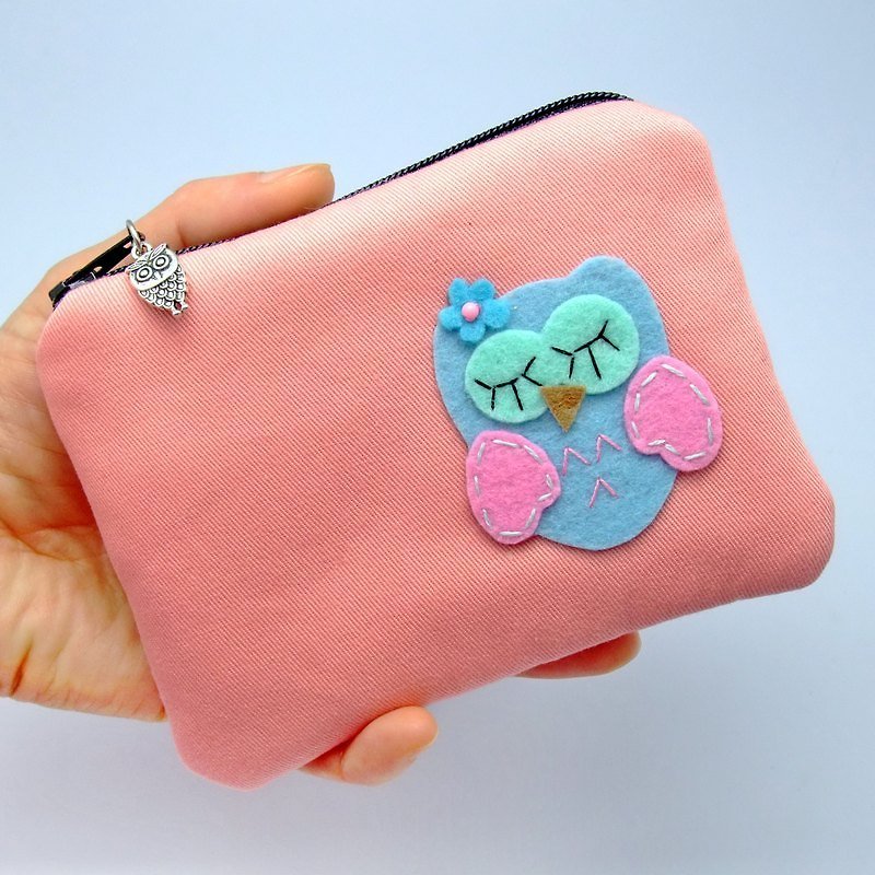 ジッパー財布、カードパック、キーケース、ヘッドフォンパッケージ、小さなオブジェクトパッケージ（かわいいフクロウ）（ZS-53） - 小銭入れ - その他の素材 ピンク