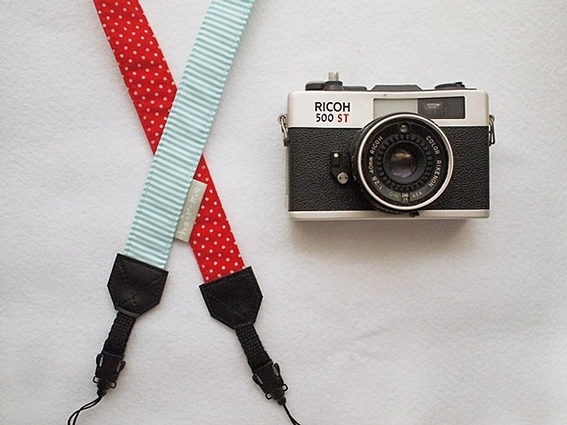hairmo stripe dot stitching camera strap (blue strip hole) - Cameras - Other Materials Red