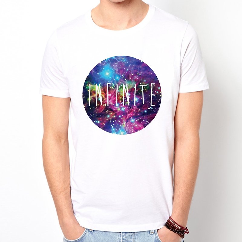 Infinite Galaxy Short Sleeve T-shirt-White Universe, Cheap Fashion Design, Homemade Brand, Galaxy Fashion, Round Triangle - เสื้อยืดผู้ชาย - วัสดุอื่นๆ ขาว