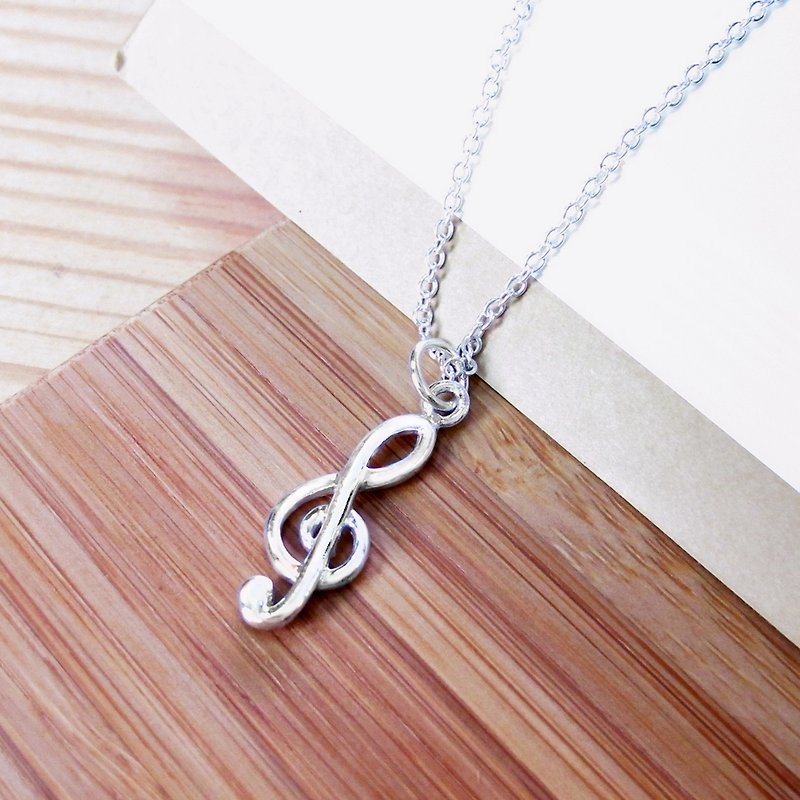 64design handmade silver necklaces - treble clef symbol of melody - สร้อยคอ - โลหะ ขาว