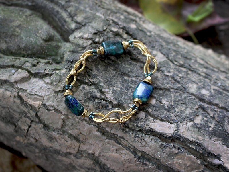 Snapdragons -half's half of pure brass bracelet - สร้อยข้อมือ - โลหะ สีน้ำเงิน