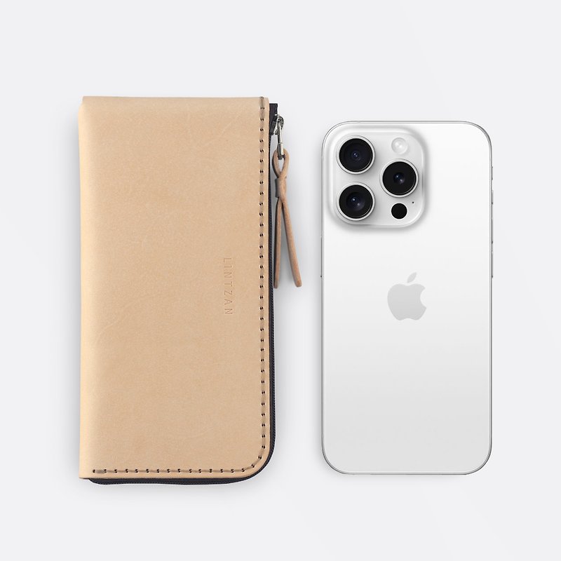 iPhone 拉鏈手機皮套 / 錢包 -- 原皮本色 - 手機殼/手機套 - 真皮 橘色
