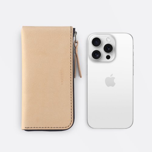 iPhone zipper mobile phone case/wallet--original leather color