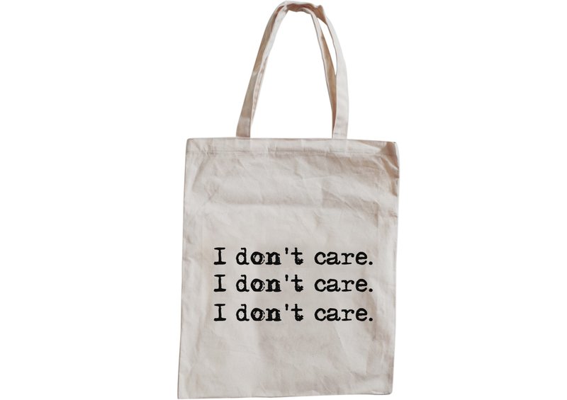 【隱性/顯性】::手工::布袋::『I don't care*3』/購物袋/書包/隨身包/文青/類帆布/禮物/肩背/A3大小/生日/情人節/紀念日 - 側背包/斜背包 - 棉．麻 卡其色