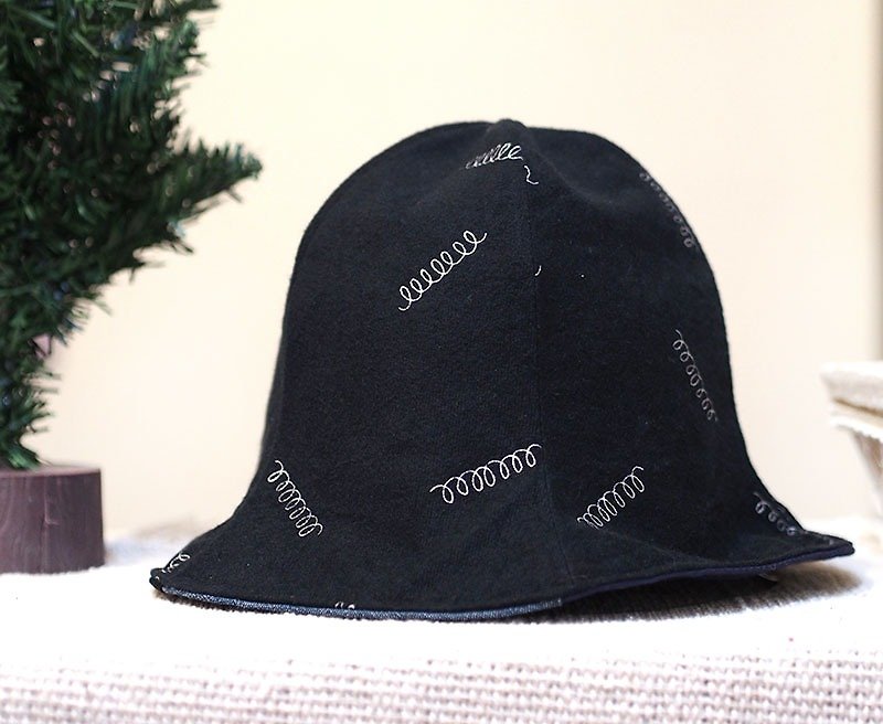 小牛村 Calf Village 男女 漁夫帽 雙面 手工帽 遮陽帽 絨布 {頭頂上的通心麵}【H-140】 - 帽子 - 其他材質 黑色