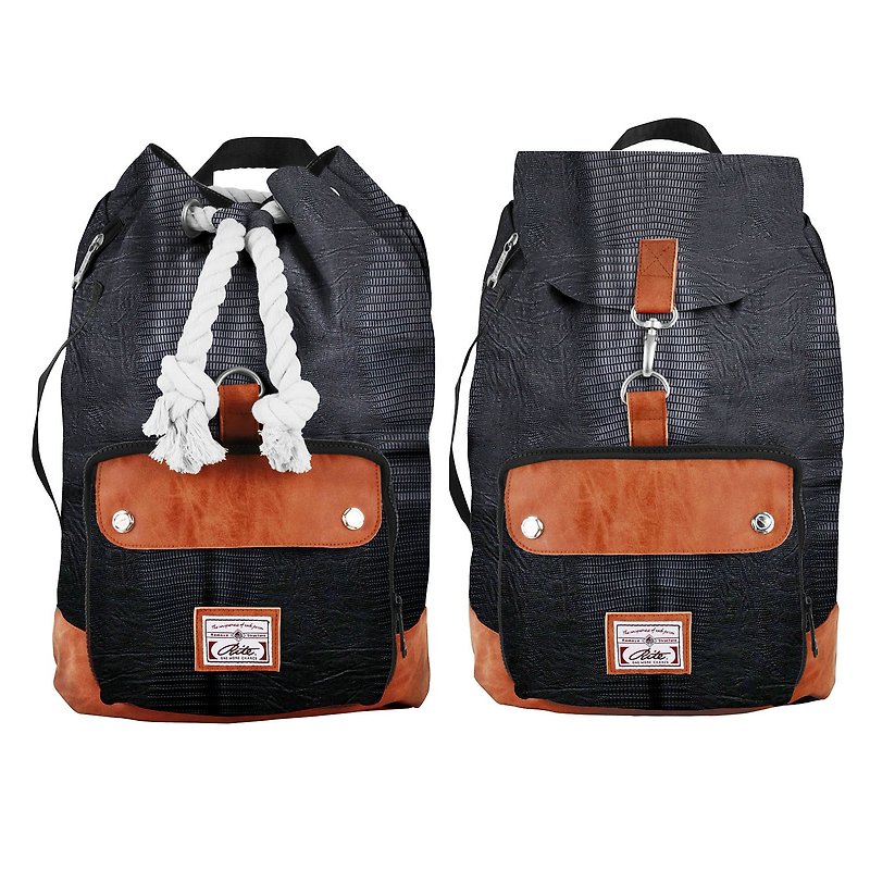 RITE twin package ║ boxing bag x exploration package (L) - black crocodile leather ║ - Backpacks - Waterproof Material Black