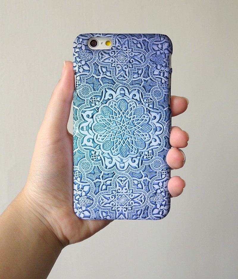 Mandala Blue Floral pattern 3D Full Wrap Phone Case, available for  iPhone 7, iPhone 7 Plus, iPhone 6s, iPhone 6s Plus, iPhone 5/5s, iPhone 5c, iPhone 4/4s, Samsung Galaxy S7, S7 Edge, S6 Edge Plus, S6, S6 Edge, S5 S4 S3  Samsung Galaxy Note 5, Note 4, Not - เคส/ซองมือถือ - พลาสติก 