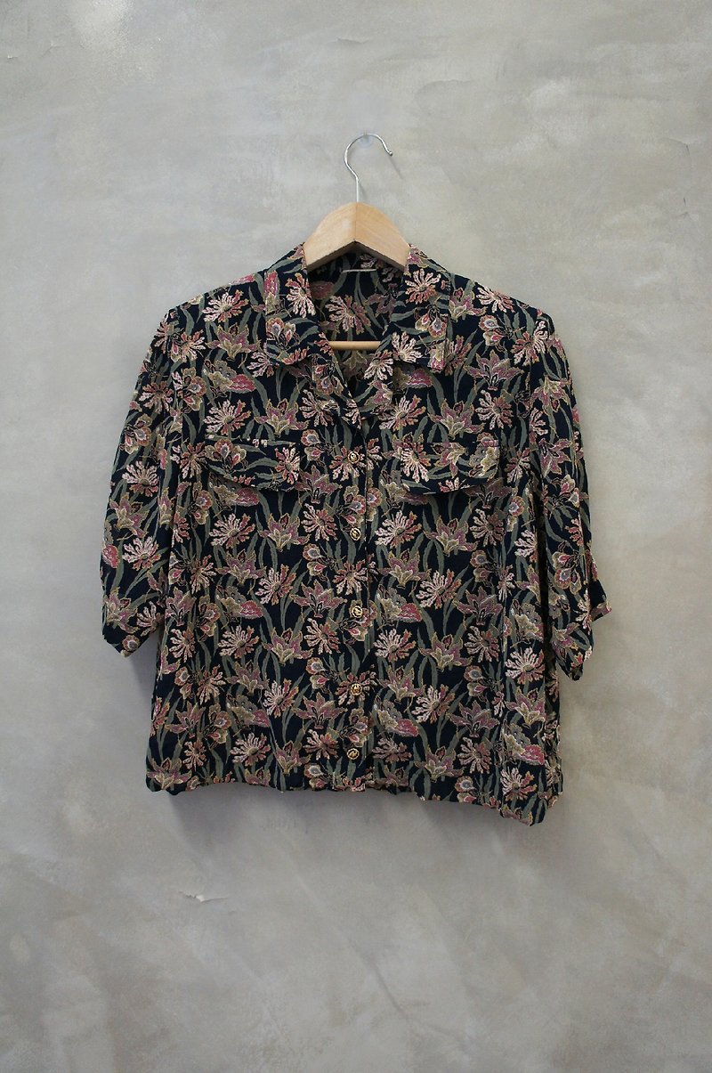 PdB delicate painted flowers vintage chiffon shirt short - Women's Shirts - Other Materials Black