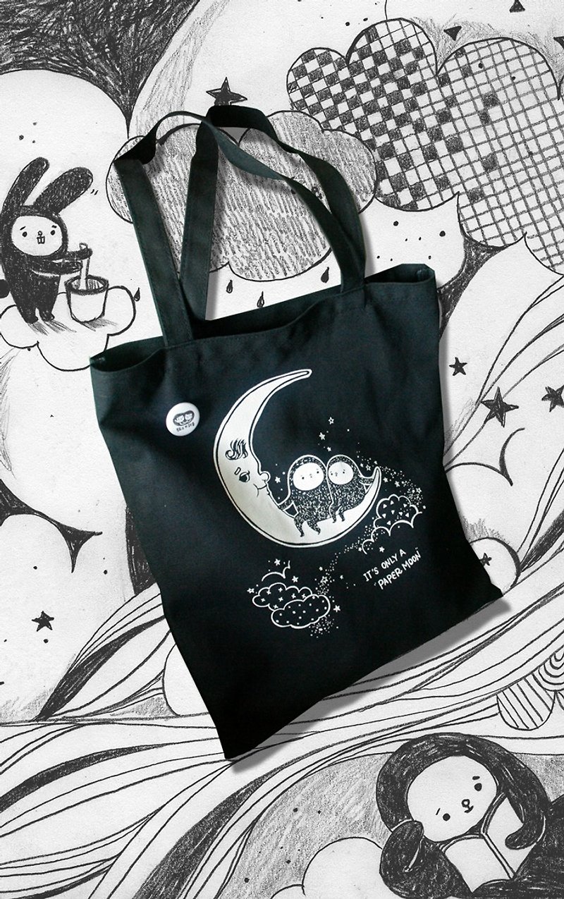 Paper Moon Gift Box-Thick black Tote bag / with a small inner zipper bag / not afraid of getting dirty / ultra-thick cut (stiff sale) - Messenger Bags & Sling Bags - Other Materials Black
