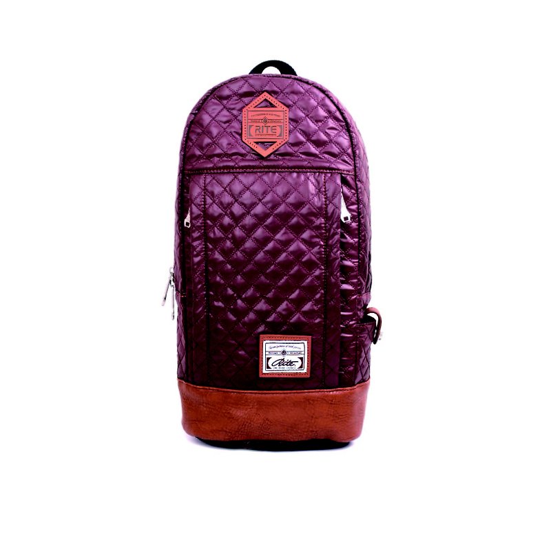 原子小背包｜酒紅菱格｜ - Backpacks - Waterproof Material Red