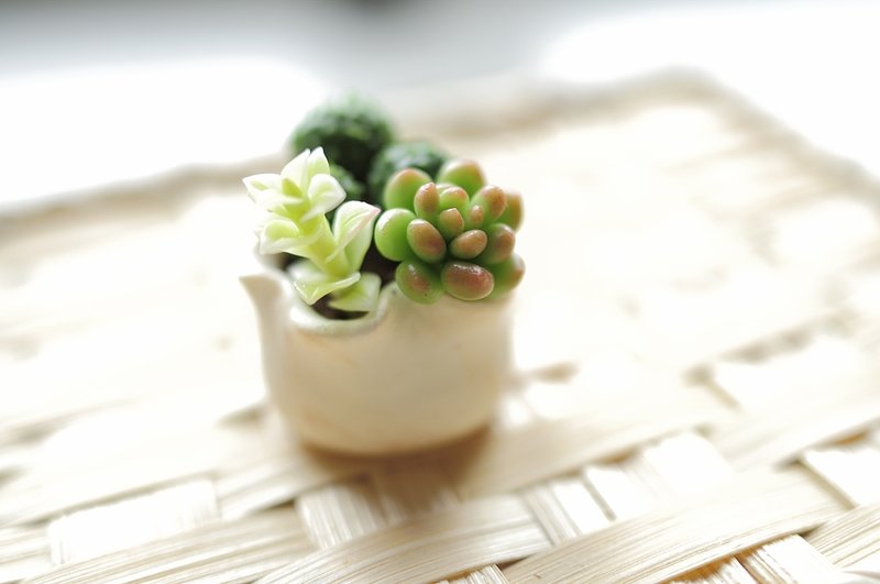 Sweet Dream☆Mini Clay Bionic Succulent Plant Combination Small Pot D - Items for Display - Clay Green