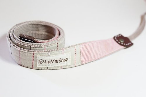 LaVieShop 拉米手作 質感簡約立體繡線(卡其粉) 25mm手工 相機背帶 單眼/類單 可訂製