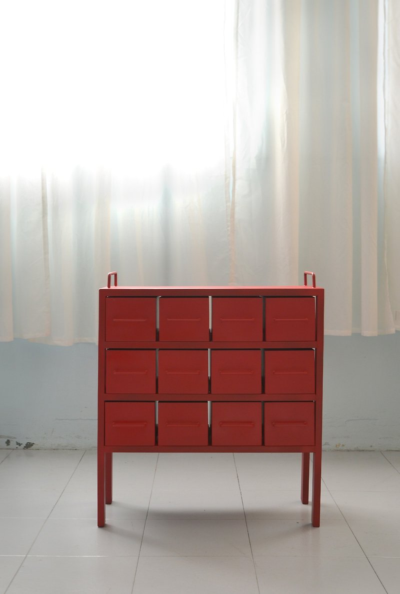 Industrial style 12 drawer iron cabinet_red - Other - Other Metals Red