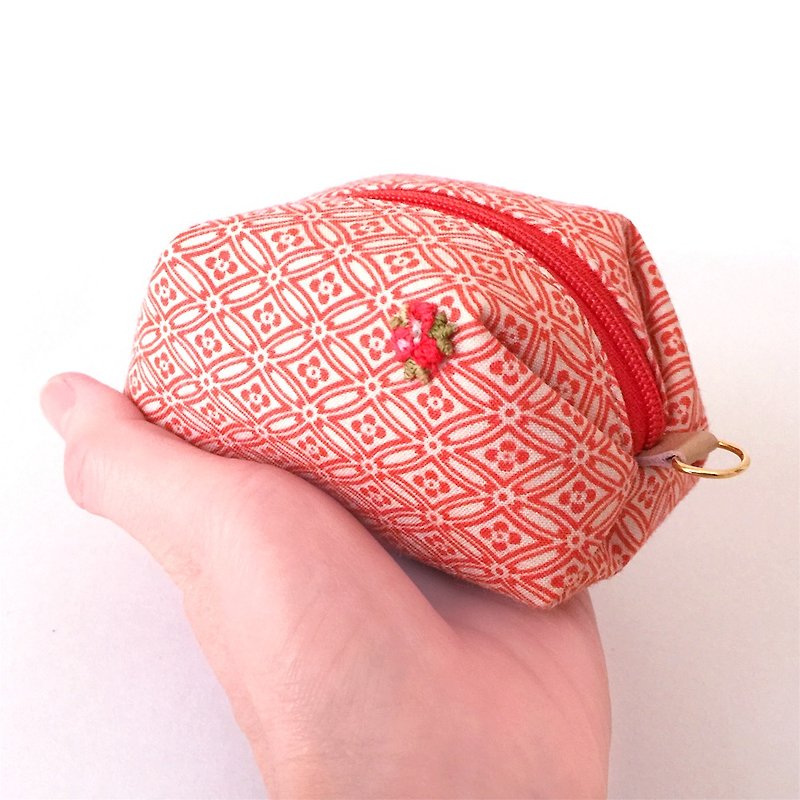 Pouch with Japanese traditional pattern, Kimono (Small) - Toiletry Bags & Pouches - Other Materials Orange