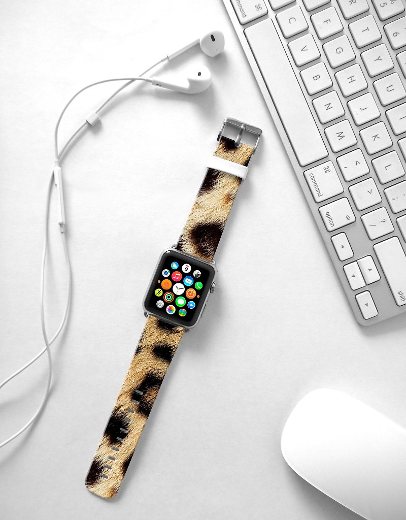 Apple Watch Series 1 , Series 2, Series 3 - Brown Leopard Pattern Watch Strap Band for Apple Watch / Apple Watch Sport - 38 mm / 42 mm avilable - สายนาฬิกา - หนังแท้ 