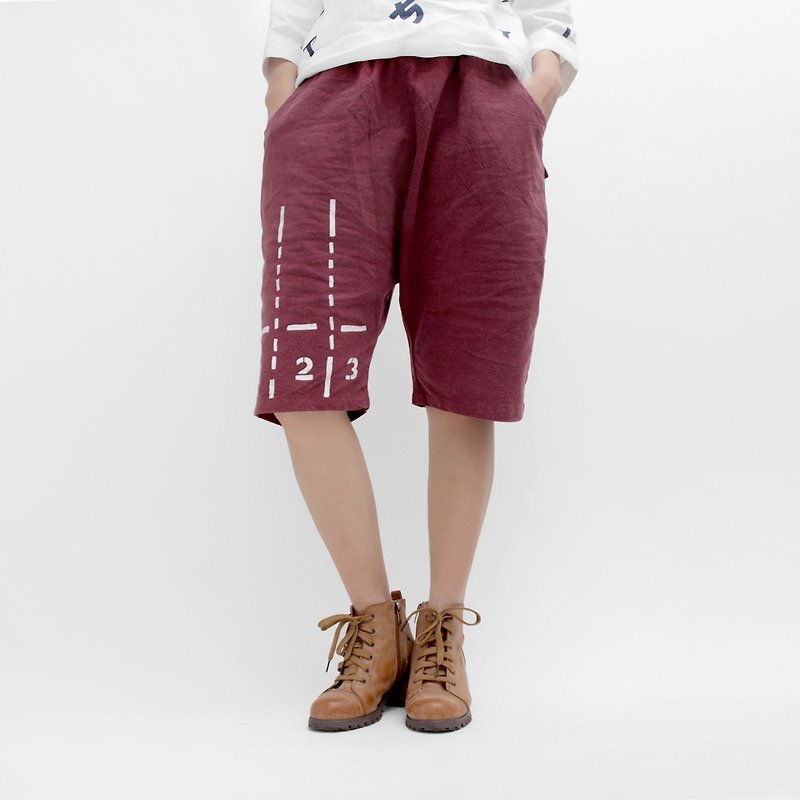 [HEYSUN] track / playground pants / five pants casual serigraphy life - กางเกงขายาว - วัสดุอื่นๆ สีแดง