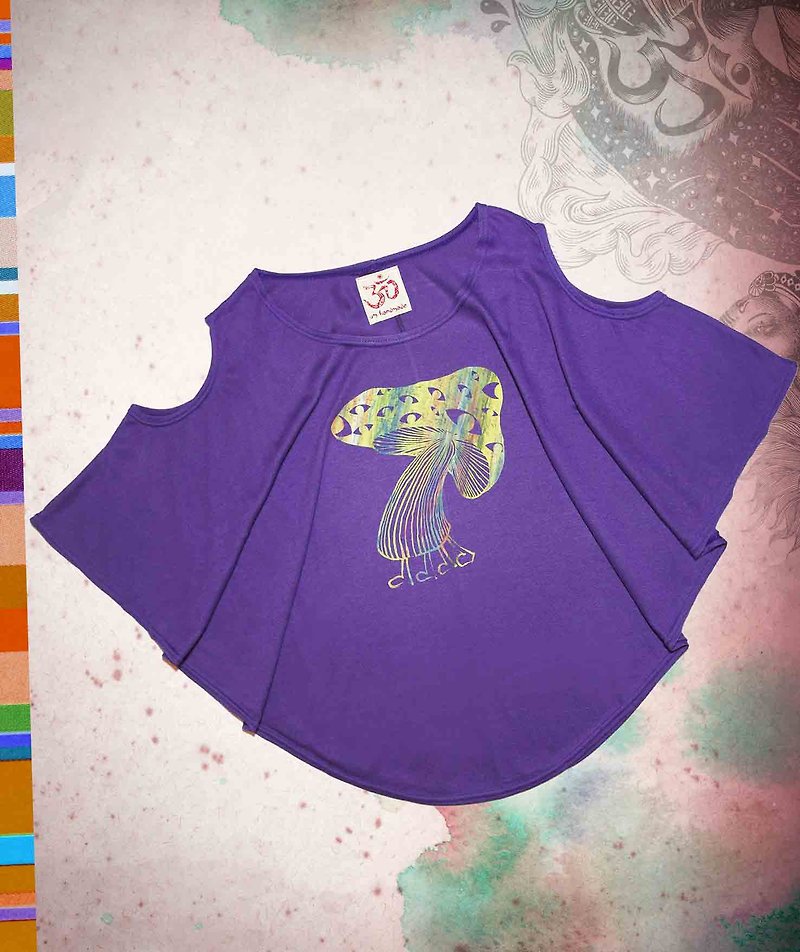Feel summer two-wear travel T-Nepal shiitake mushroom (purple) - เสื้อยืดผู้หญิง - ผ้าฝ้าย/ผ้าลินิน สีม่วง