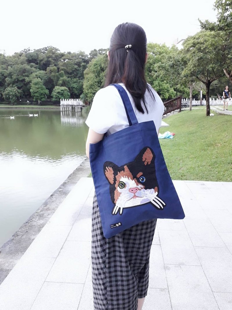 Cat Canvas Bag Tote Shoulder Bag (Royal Blue) - Messenger Bags & Sling Bags - Cotton & Hemp Blue