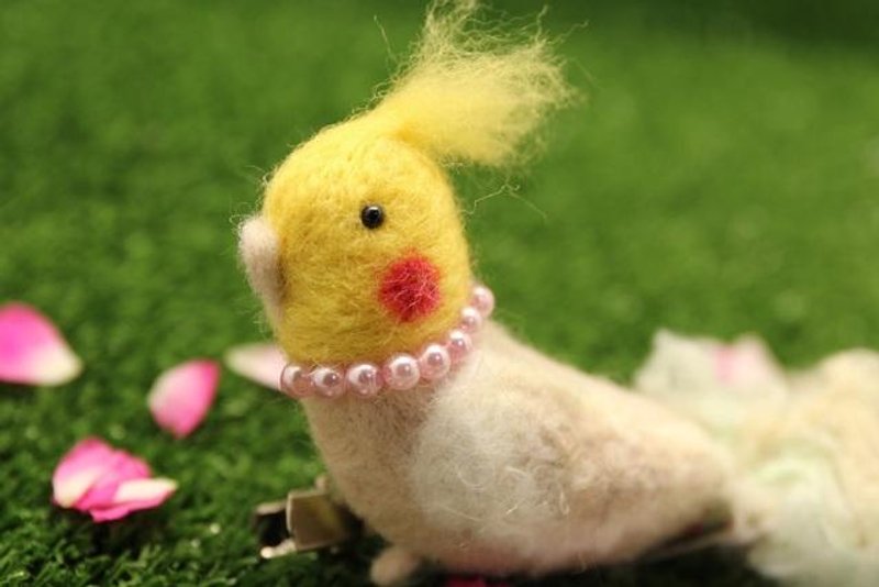 もふ鳥さん♪オカメインコ 羊毛フェルト ピンク - 胸針 - 羊毛 