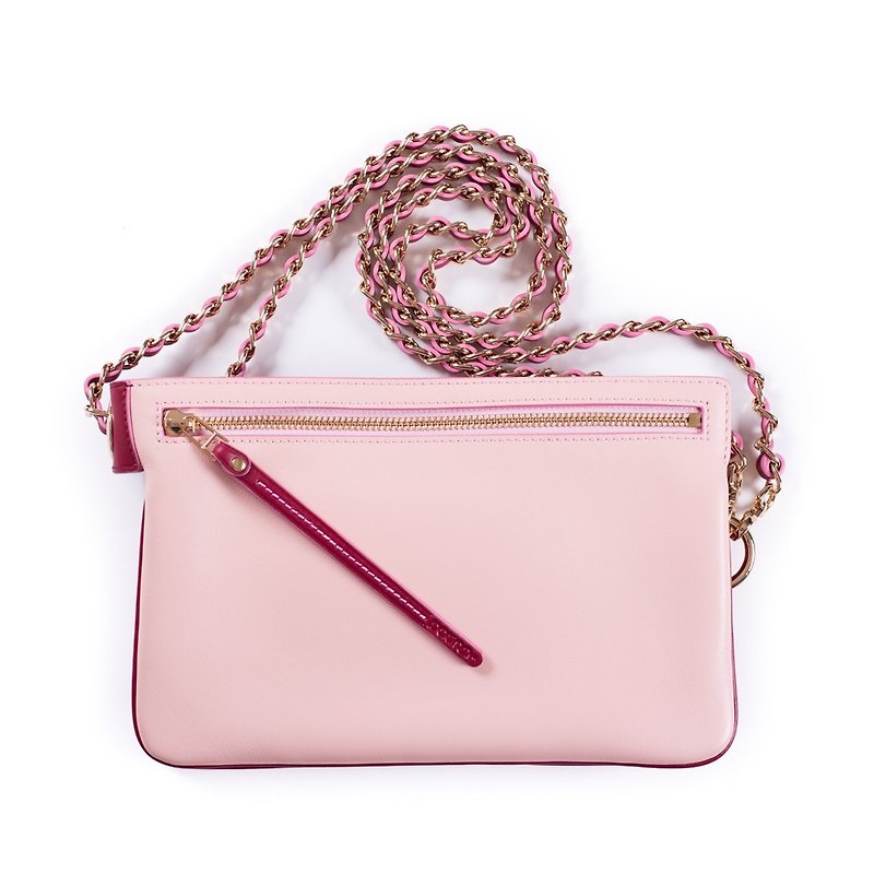 Patina leather handmade custom Penna two-pocket small shoulder bag - Messenger Bags & Sling Bags - Genuine Leather Pink