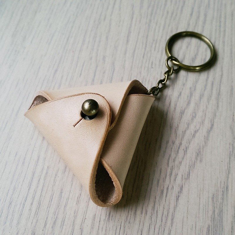 Free typing _ triangle change key ring - original leather color - กระเป๋าใส่เหรียญ - หนังแท้ สีส้ม