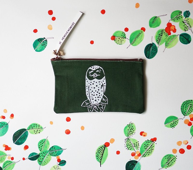 Hengheng owl purse small things bag pouch dark green - Toiletry Bags & Pouches - Other Materials Green