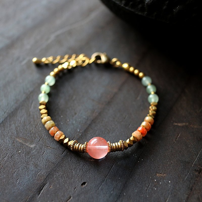 Muse natural wind series NO.182 pink redhead lapis bracelet brass Ruby Jade Greenstone DF - Bracelets - Gemstone Pink