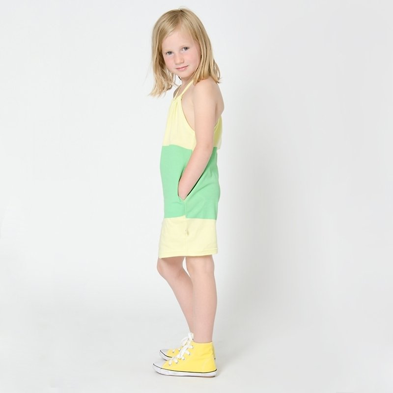 [Nordic children's clothing] Organic cotton thin shoulder girl adult dress 90cm to 175cm yellow-green - Kids' Dresses - Cotton & Hemp Yellow