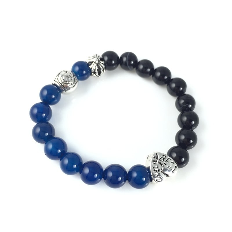 "Blue Agate Chalcedony x Black Agate x Best Friend Love Charm" - Bracelets - Other Materials Blue