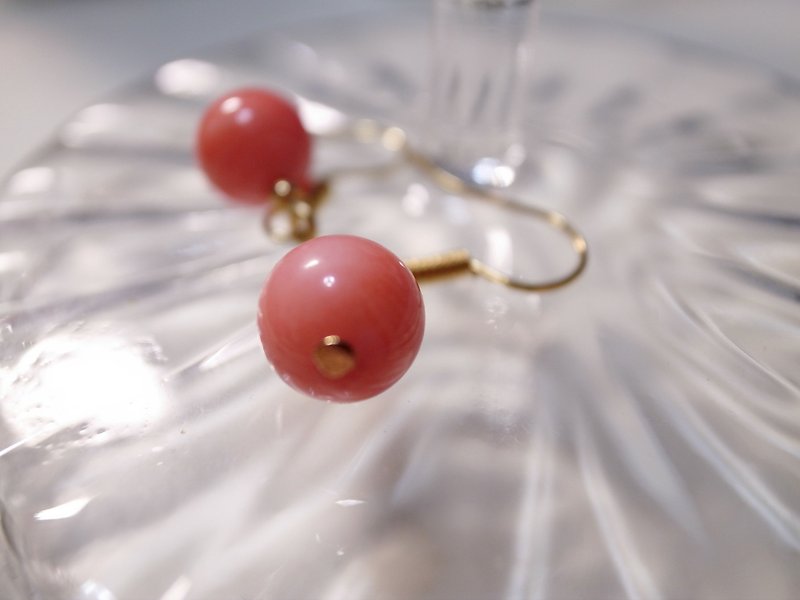 珊瑚橘紅甜心耳環(2代) - 耳環/耳夾 - 其他材質 紅色