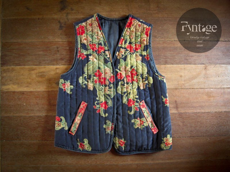 Fyntage 古著 vintage 花開富貴 印花 鋪綿背心 [售出] - 背心/無袖上衣 - 其他材質 