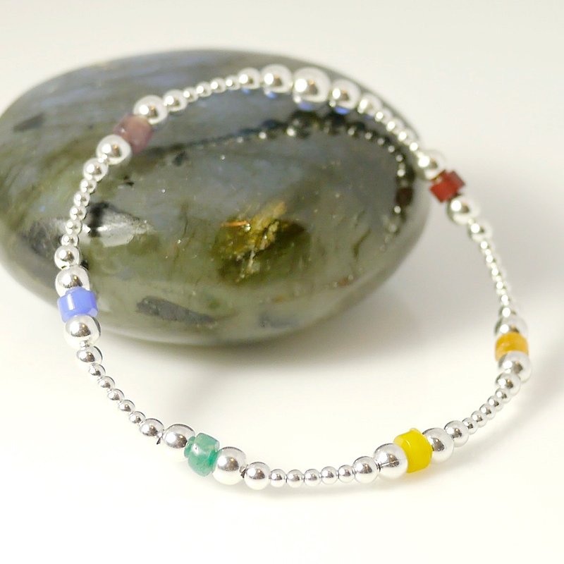 Xiのジジ天然石の小石-虹の純銀製のブレスレット（アゲート石_ _ _イエローゴールドシビ_パープルジェイド - ブレスレット - 宝石 多色