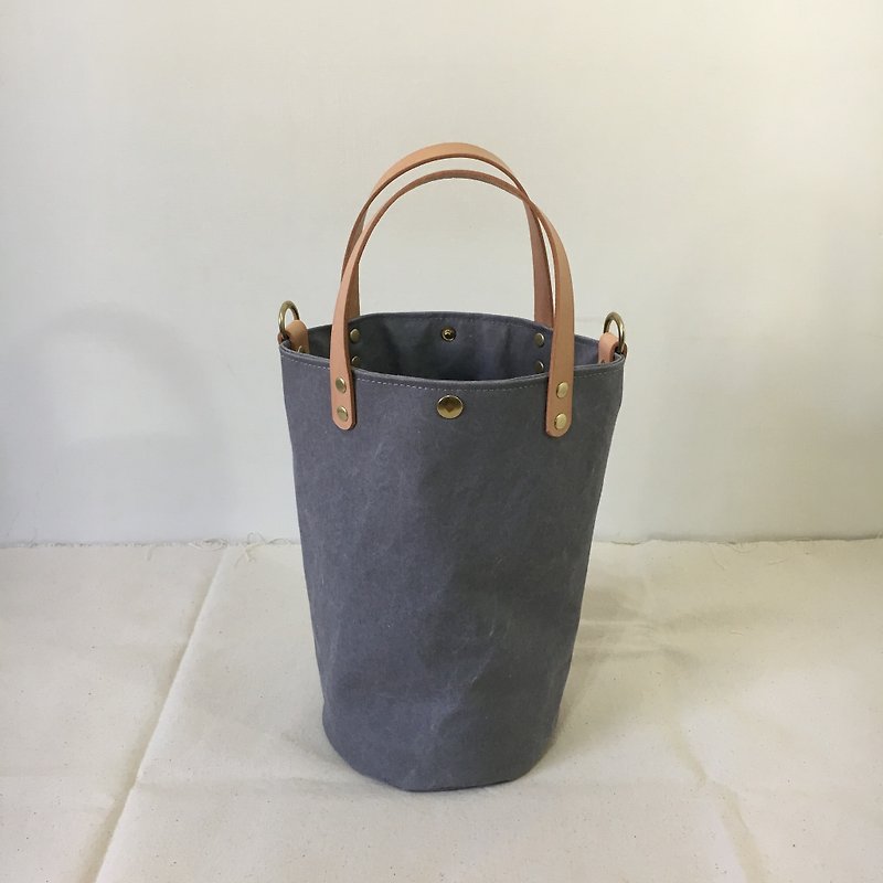 Dual-use simple bucket bag, washed ash - Messenger Bags & Sling Bags - Cotton & Hemp Gray